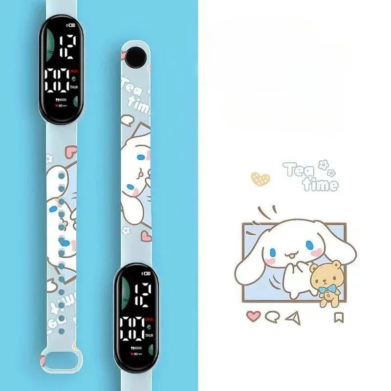 Reloj con estampado de Anime Sanrio, reloj electrónico Pochacco, pulsera inteligente, animación, reloj LED multifuncional para niños