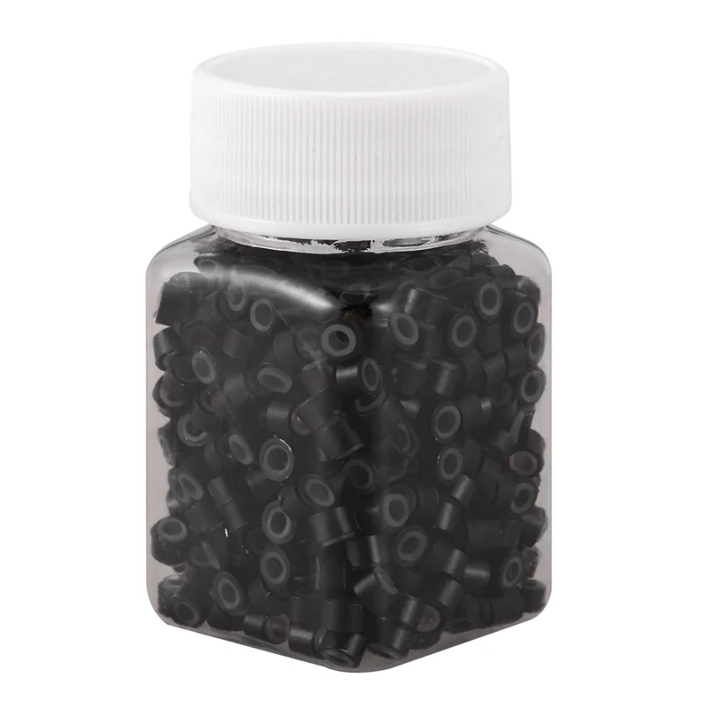 UNCL 1500 Uds. Cuentas de eslabones de microanillo forradas de silicona de 5Mm negras para instalación de extensiones de cabello I Stick y plumas