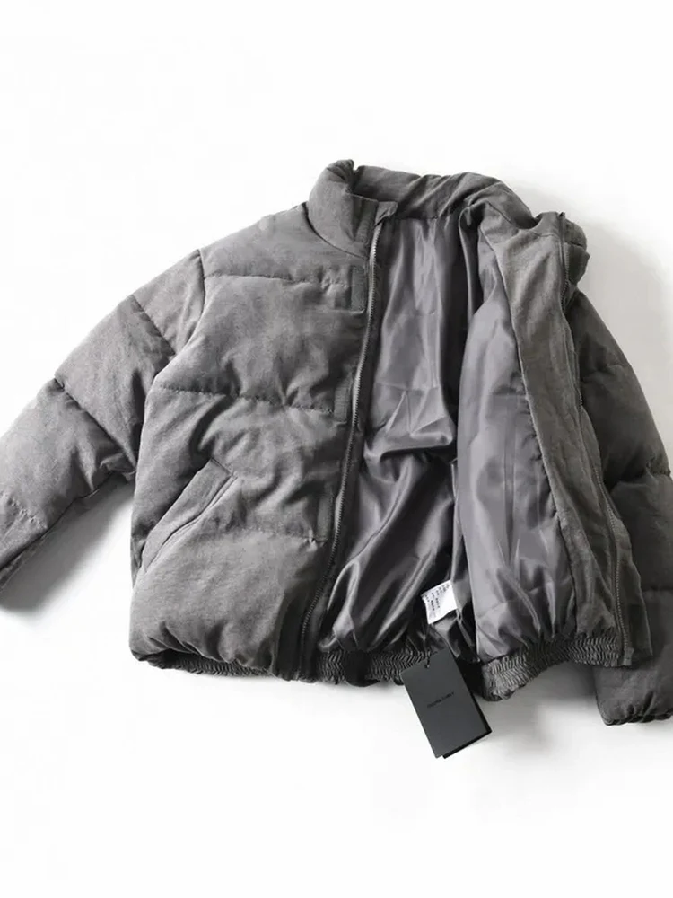 

Warmth Insulated Loose Fit Cotton Jaet American Sle Peach Velvet Men's Coat Stand Collar Casual Long Sve Zipper Closure