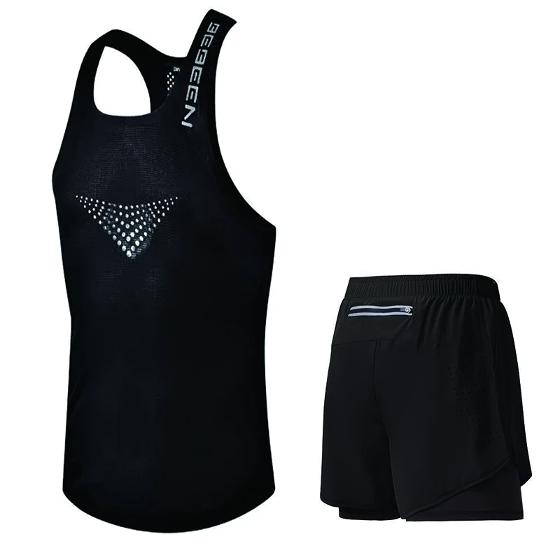 

Men's running vest and shorts set with mesh design: breathable, comfortable, quick-drying, a two-piece suit for sports and fitne