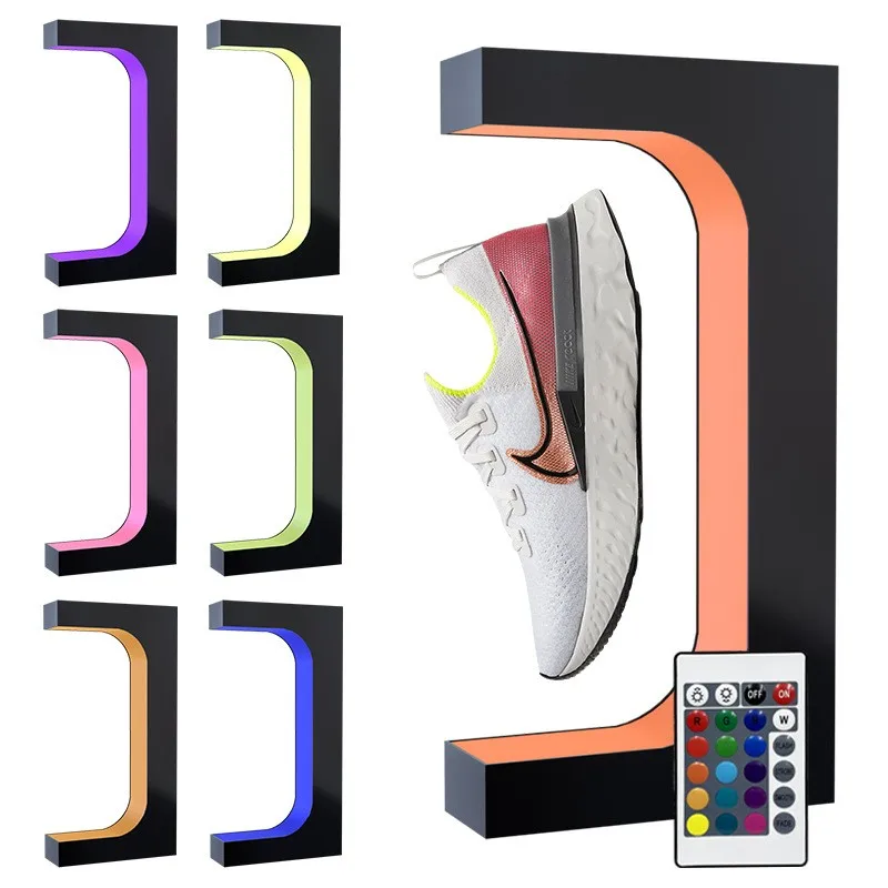 Factory Custom Logo Magnetic Floating Rotating Products Smart Lamp Rgb Led Light Shoe Display Rack Display Stand For Store