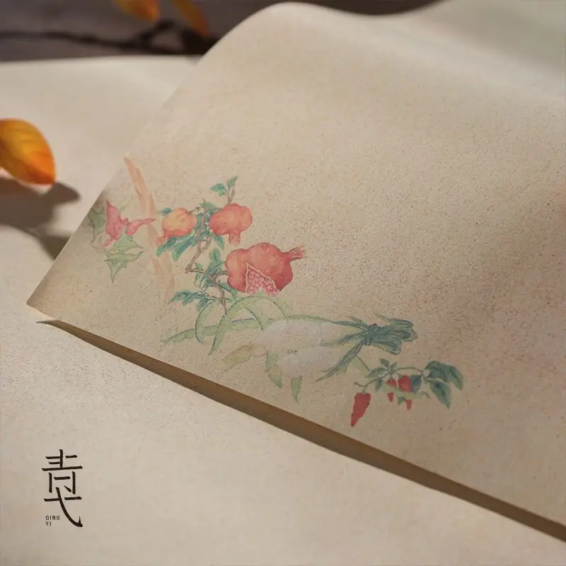 Fruit and vegetable paper batik rice paper small script thin gold calligraphy Chinese style literature and art