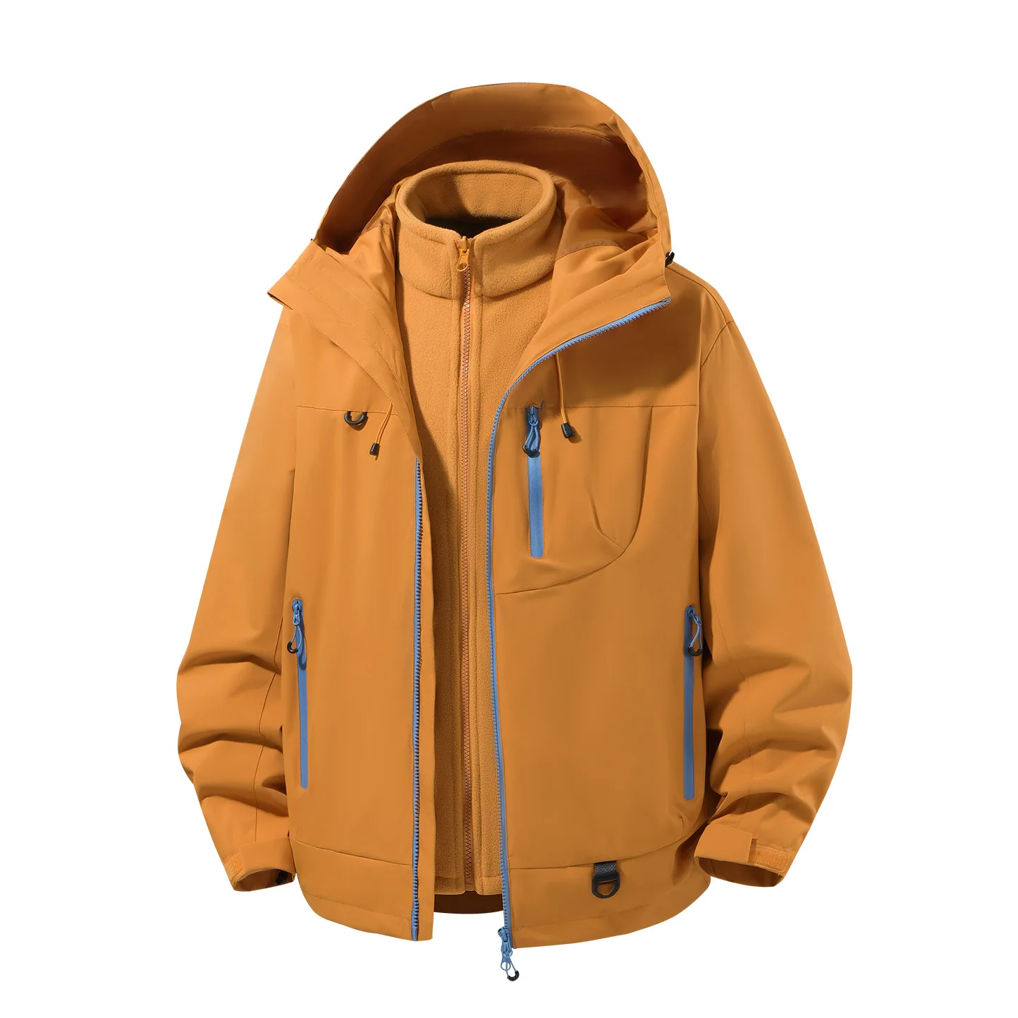 New Winter Jacket Mountain Outdoor Three-in-One Waterproof Hiking Clothing Men's Women's Coat with Hood Windproof Fleece Lined