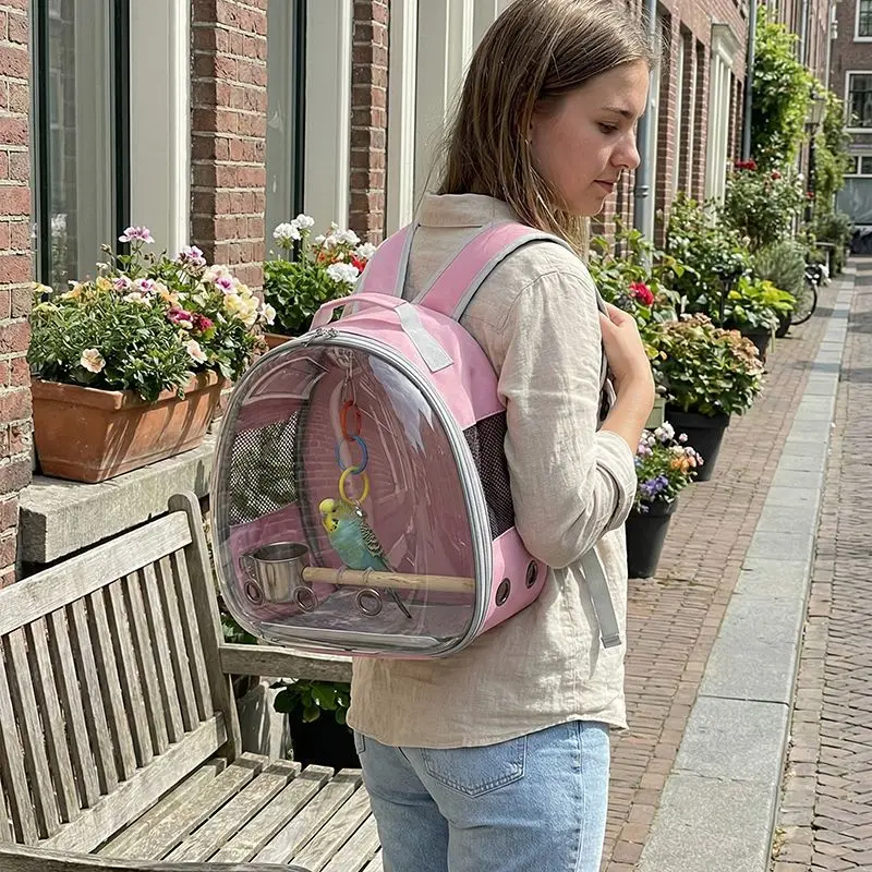 Transparenter Faltbarer Haustier-Rucksack für Papageien Outdoor-Tragetasche Tragbare Doppelschulter-Vogelkäfig Reisetasche Papageienkäfig