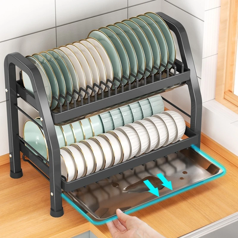 

Kitchen Dish Drying Rack Over Sink Organizer for Plates/Bowls/Utensils Multi-Tier Storage Shelf Space Saving Chopstick Holder