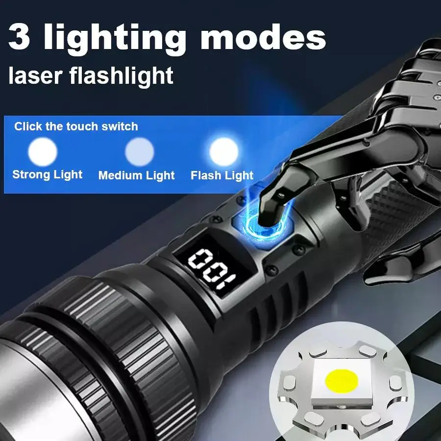 C2 High Power LED Flashlights Powerful USB Charging Zoom Patrol Torch Outdoor Lamp Self Defense Emergency Camping Working Light