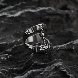 Nordic Viking Odin Thunderhammer Ring Trend Personalized Fashion Men's Ring Daily Clothing Paired with Stainless Steel Jewelry