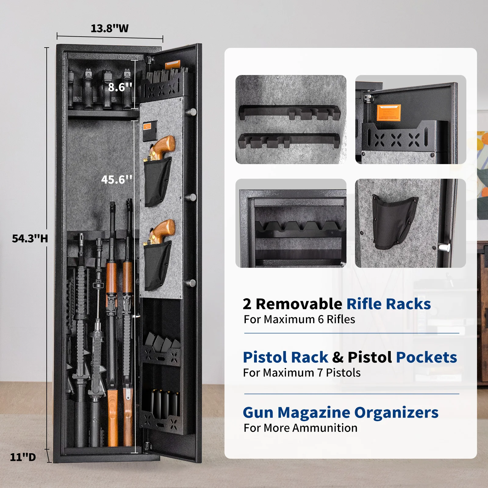 BlackSmith SE0106 Rifle Safe for Home Quick Access Long Gun Rifle Safe with Digital Keypad and Key Unlock Rifle Gun Safe