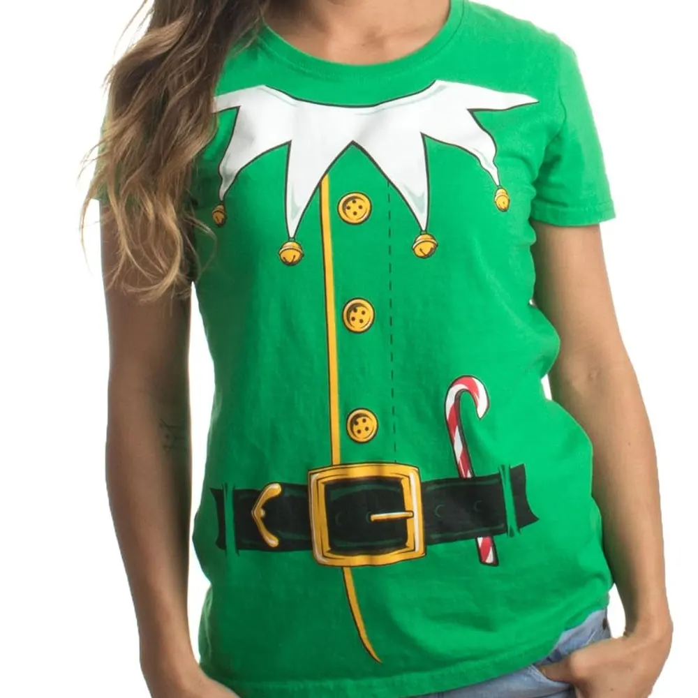 Women's Holiday Costume Tee Cotton Shirt Tops Christmas T-Shirt Elf Costume Novelty Christmas Men Women Funny Graphic T Shirts