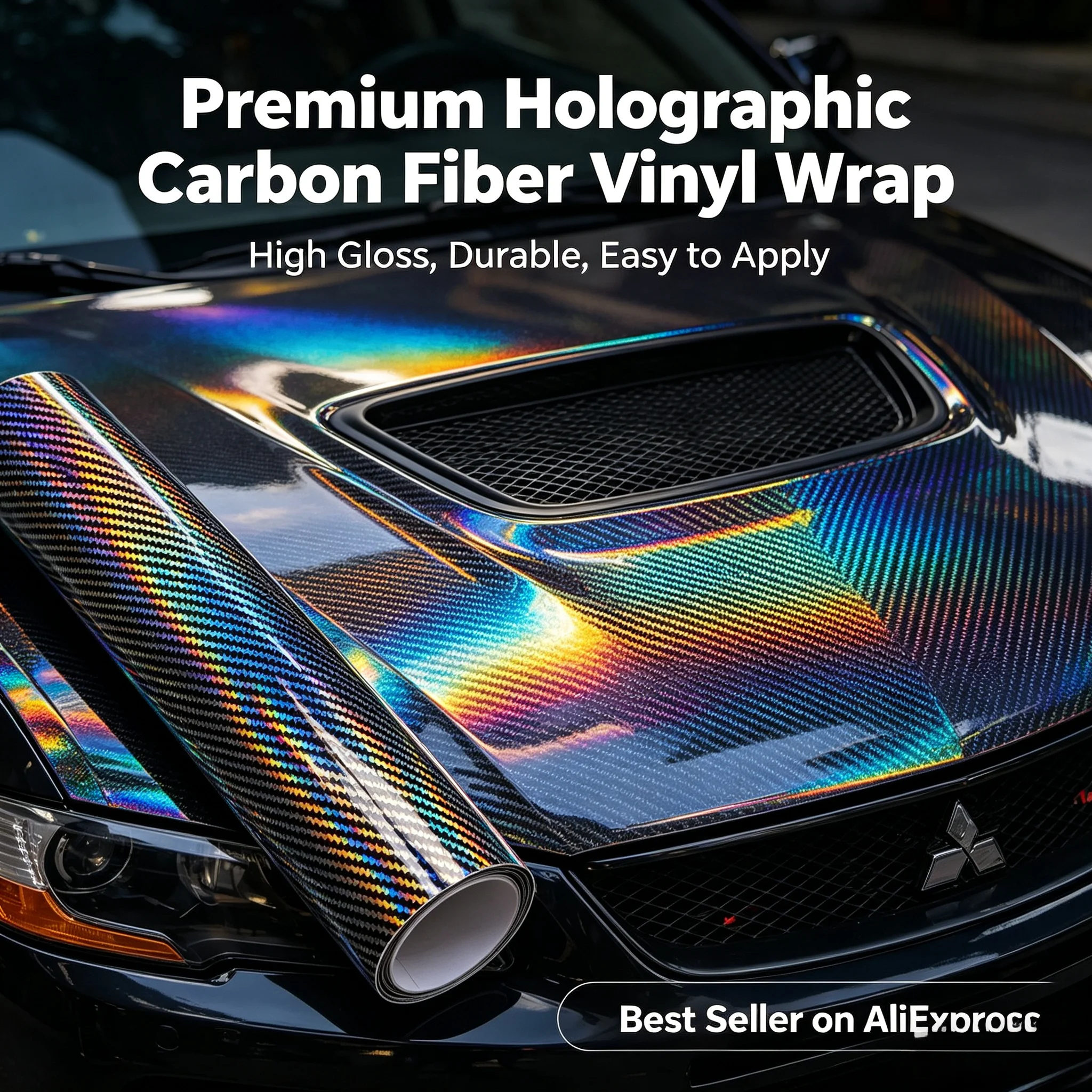 Image of Hochglänzende Bunte Laser-Regenbogen-Silber-Aufkleber Autokarosserie-Folien Carbon-Film Auto-Tuning-Aufkleber Carbon-Faser-Wrap Selbstklebende Vinylfolie