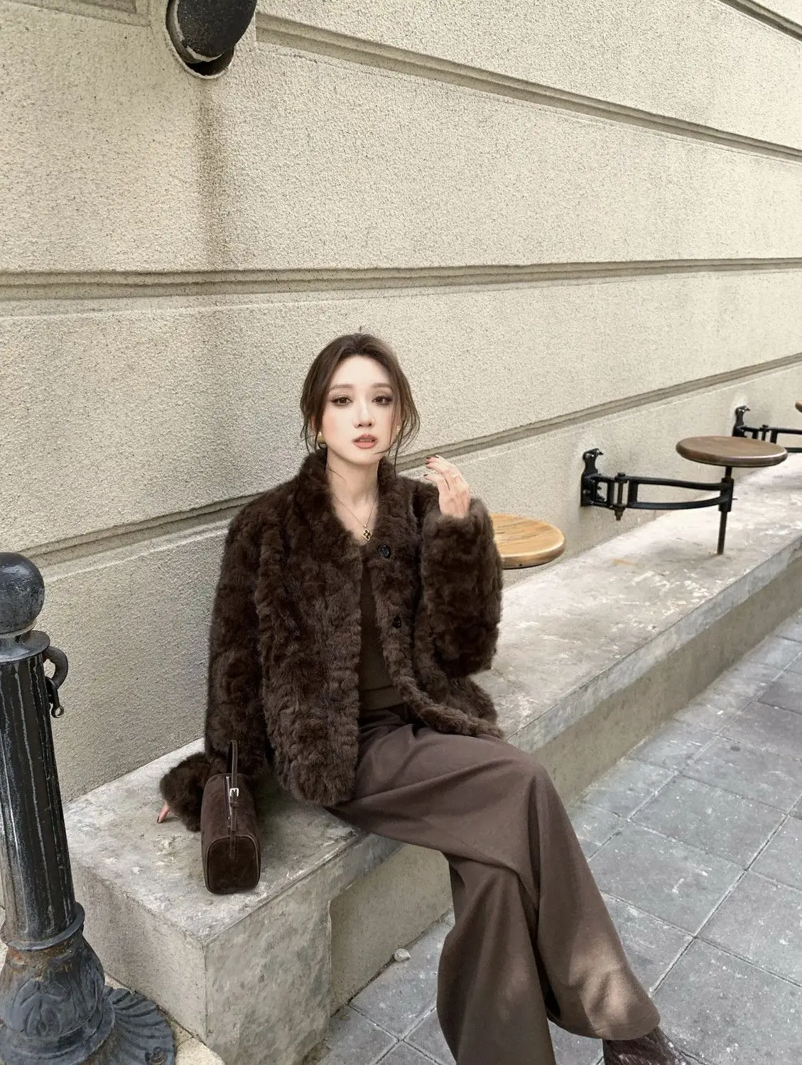 

Faux Fur Wool Coats Womens Chilly Flowy Panelled Hollowed Vibe Quilted Cinched Motif Rivet Simple Tender Notch-Lapel Distressed