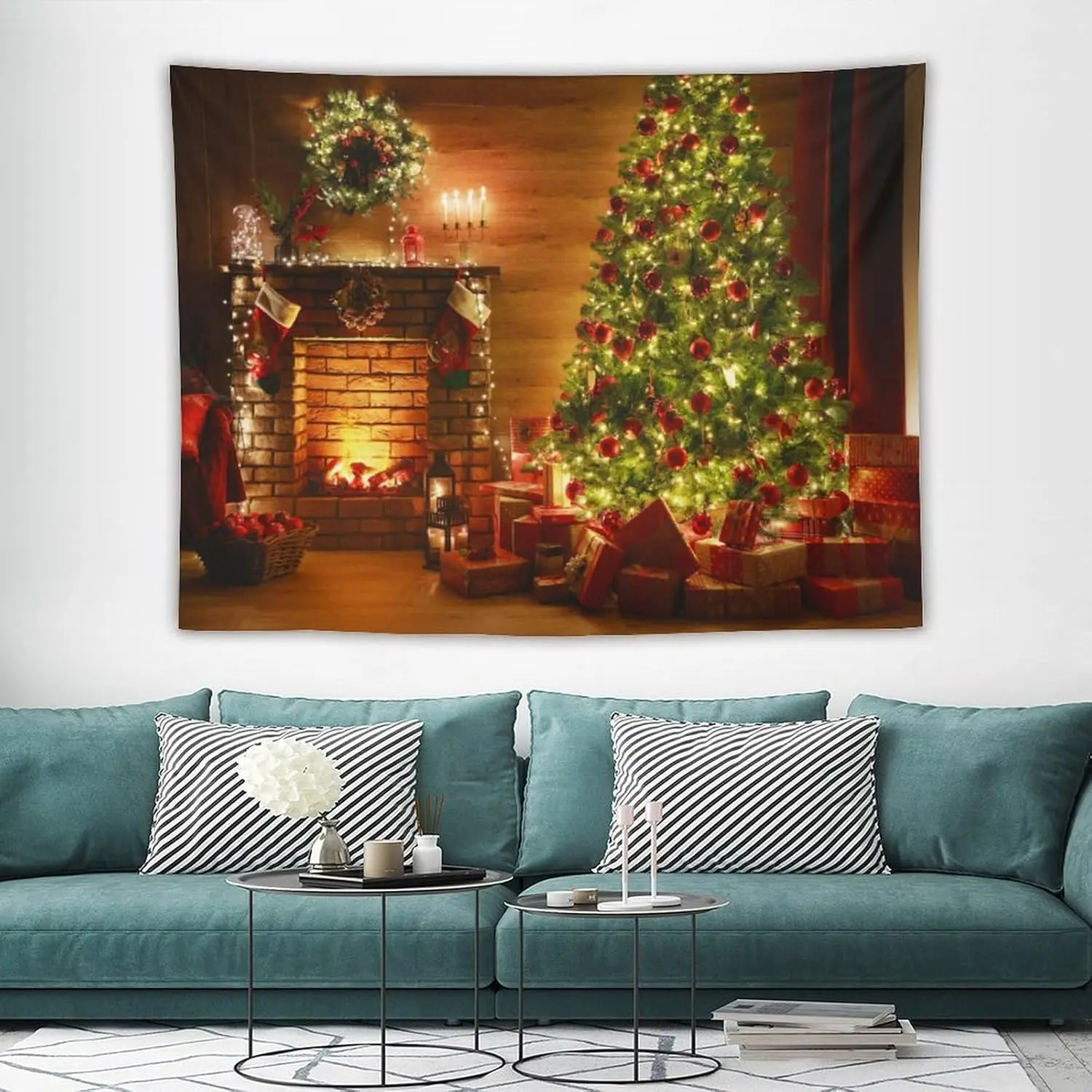 DDCChristmas Colorful Tapestry Wall Hanging, Xmas Santa Claus and Tree Tapestry Soft Wall Art for Bedroom, Living Room, Dorm