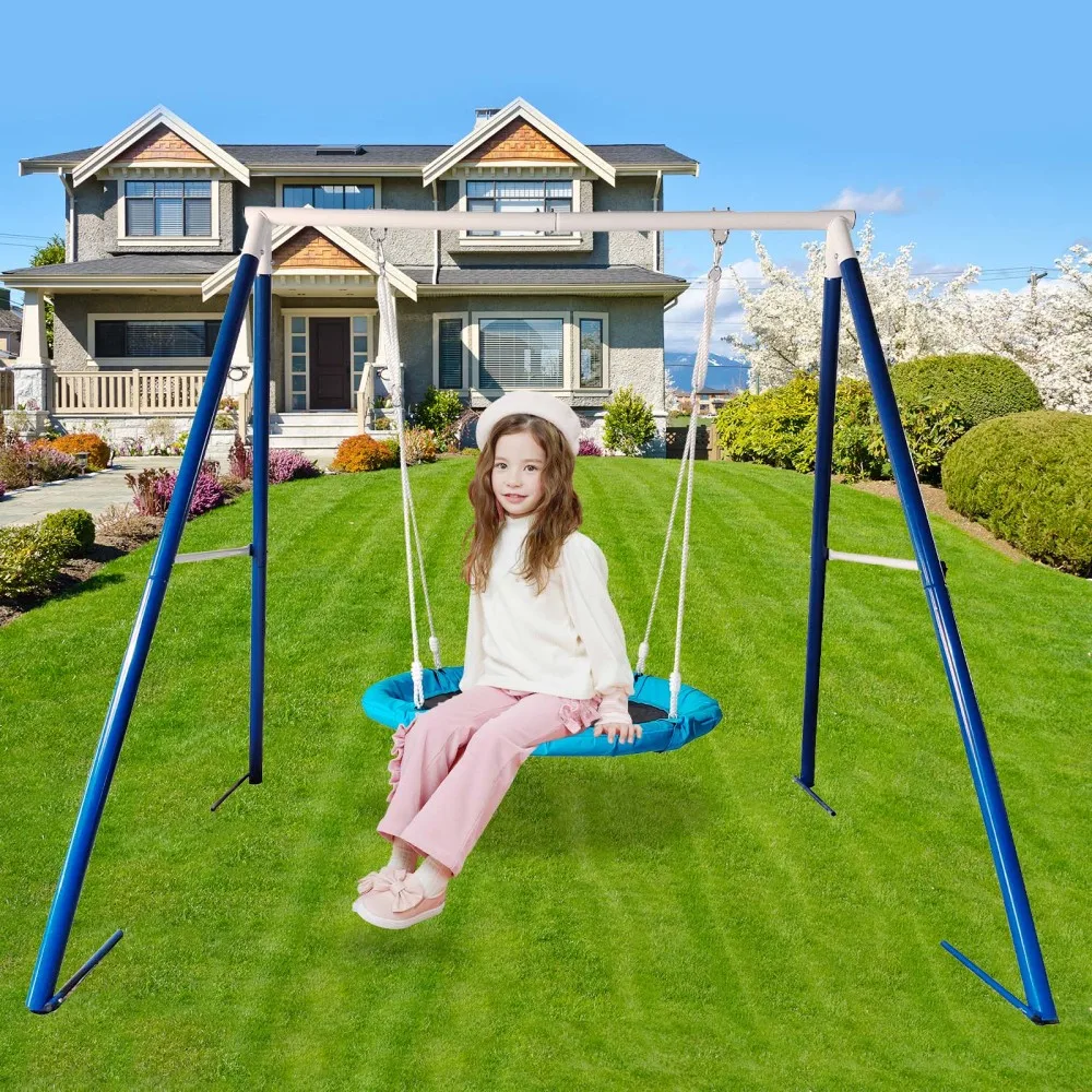 Metal Swing Set for Kids Outdoor Play Stand with Saucer Outdoor Playground Set Durable Facility Reliable Design Hours of Kid Fun