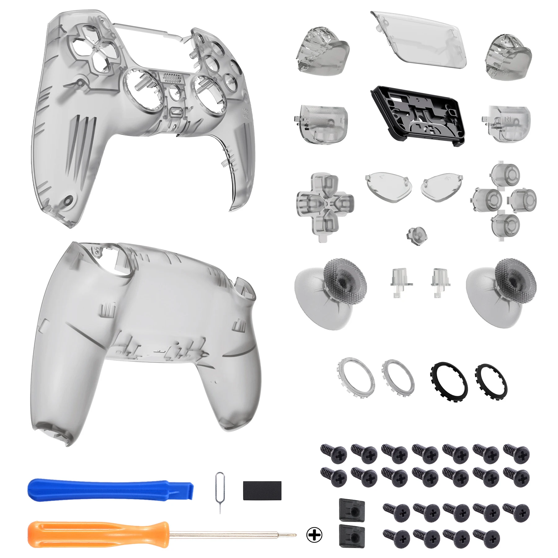 eXtremeRate Luna Redesigned Full Set Housing Shell Buttons Touchpad Cover for ps5 Controller BDM-030/040/050 - Clear Series