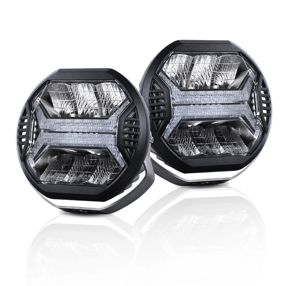 1 Uds. Luz Led de trabajo para coche de 5,75/4 pulgadas E-mark ámbar DRL foco de luz de conducción para Jeep Lada todoterreno camión 4x4 UTV SUV motocicleta