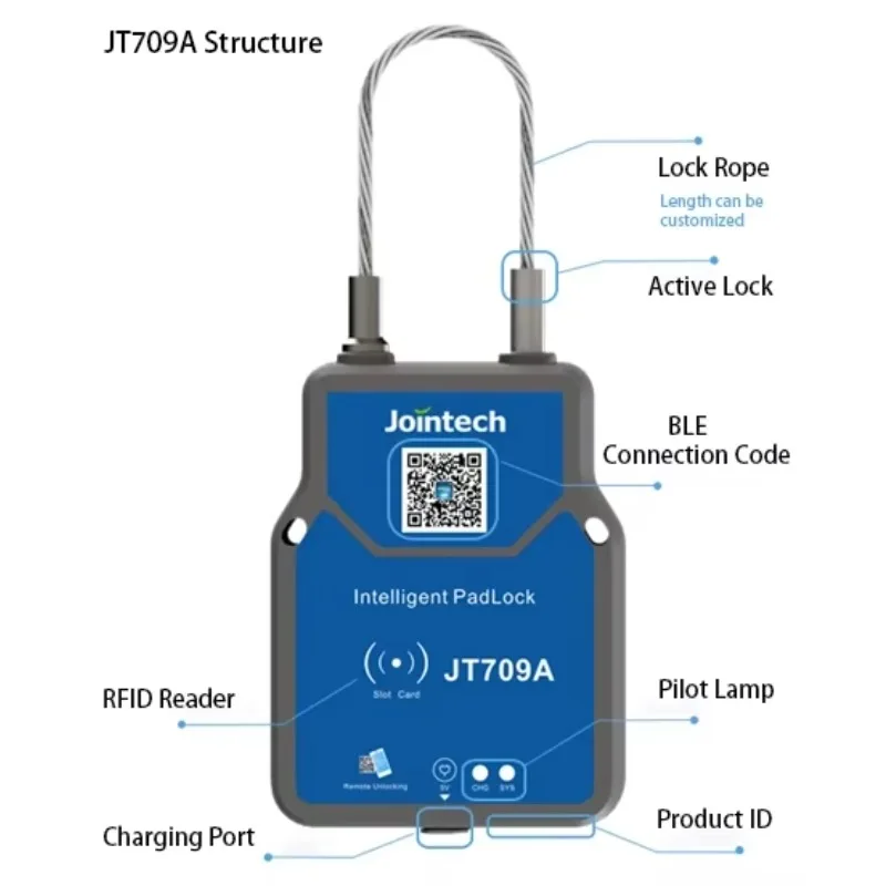 جديد في المخزون Jointech Jt709A قفل البضائع اللوجستية لتحديد المواقع المقتفي الذكية Ble لتحديد المواقع تتبع قفل عربة قفل إلكتروني الملاحة