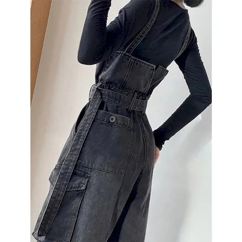Black Denim Jumpsuits for Women Wide leg