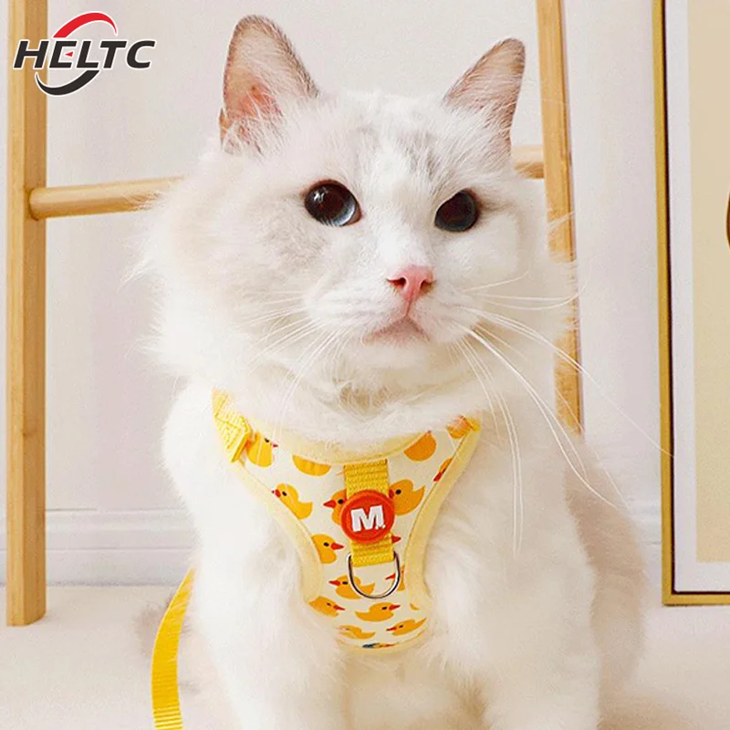 通気性のあるメッシュペットハーネス,漫画のベスト,黄色いアヒル,調節可能なバックル付きのひも,小型犬,子犬,猫