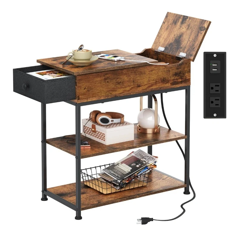 Living room sofa with USB socket, side table with charging flanging end side table