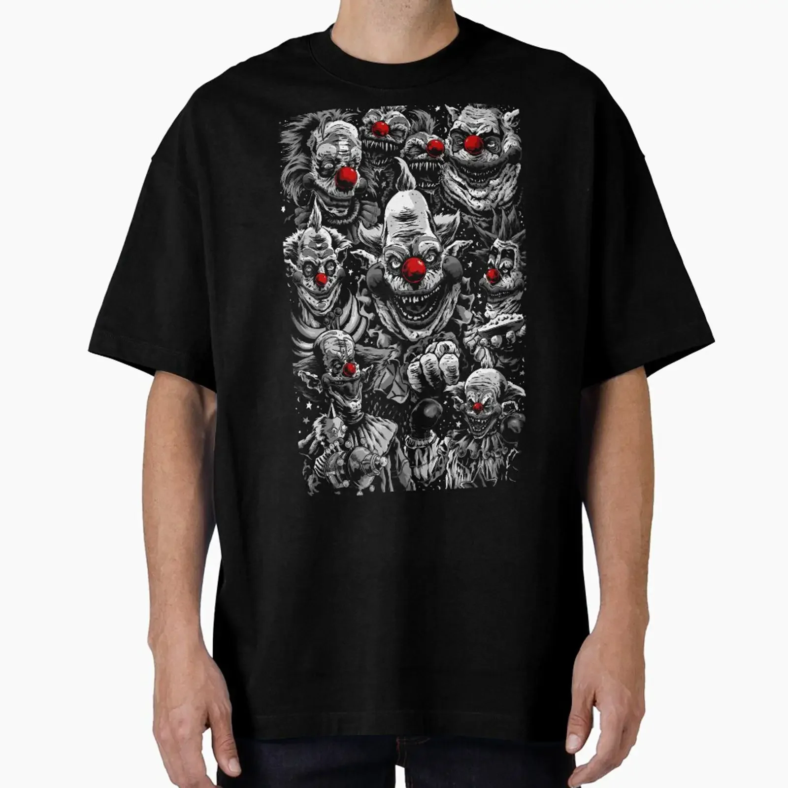 B W Klowning around 80s killer klowns clowns circus horror movie outer space aliens Oversized T Shirt vintage Washed streetwear