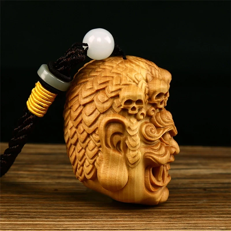 3.8*4*5cm Boxwood Handmade Carving Acala Buddhist Figurine Statue Exquisite Hand Pieces Decorate Key Chain