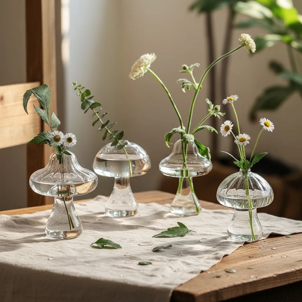 

1 шт., декоративная ваза в виде гриба из цветного стекла, стеклянный материал, украшение для дома, простое однотонное украшение для дома