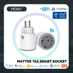 MOES Smart Plug Matter Wi-Fi Socket 16A Smart Timer Outlet Power Monitor Support TUYA  Apple Homekit Work With Google Home Alexa