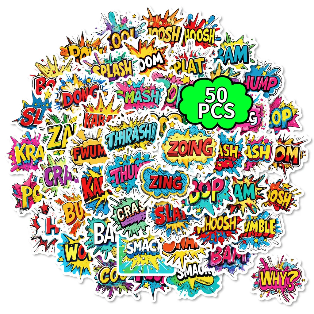 50Pcs Explosion Cloud BOP Text Graffiti Stickers, Cartoon Colorful Decals for Scooter & Notebook DIY RecordingYourLife Store