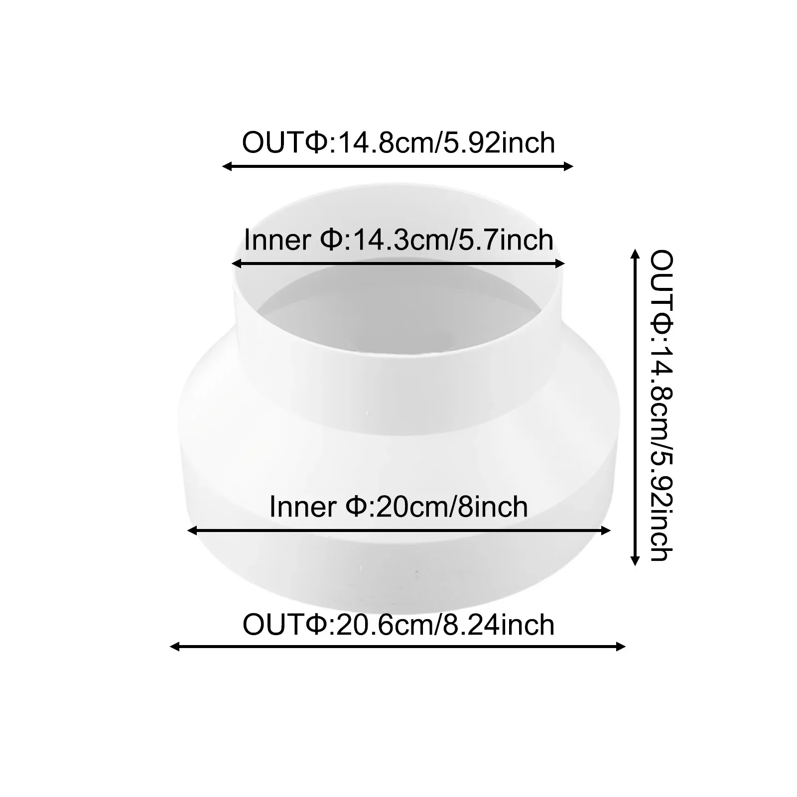 Bathroom Kitchen 8 Inch To 6 Inch Vent System Adapter High Strength Sturdiness 304 Stainless Steel ABS Plastic