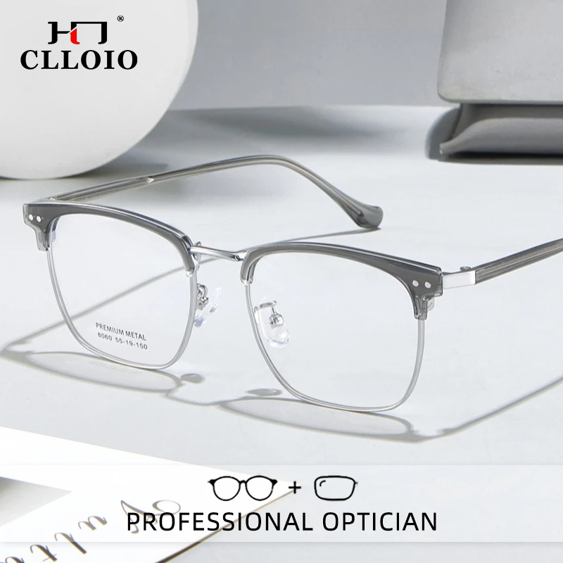 

Модные универсальные очки для чтения CLLOIO с антибликовым покрытием, оверсайз оправа из сплава, очки для близорукости, прогрессивные очки по рецепту