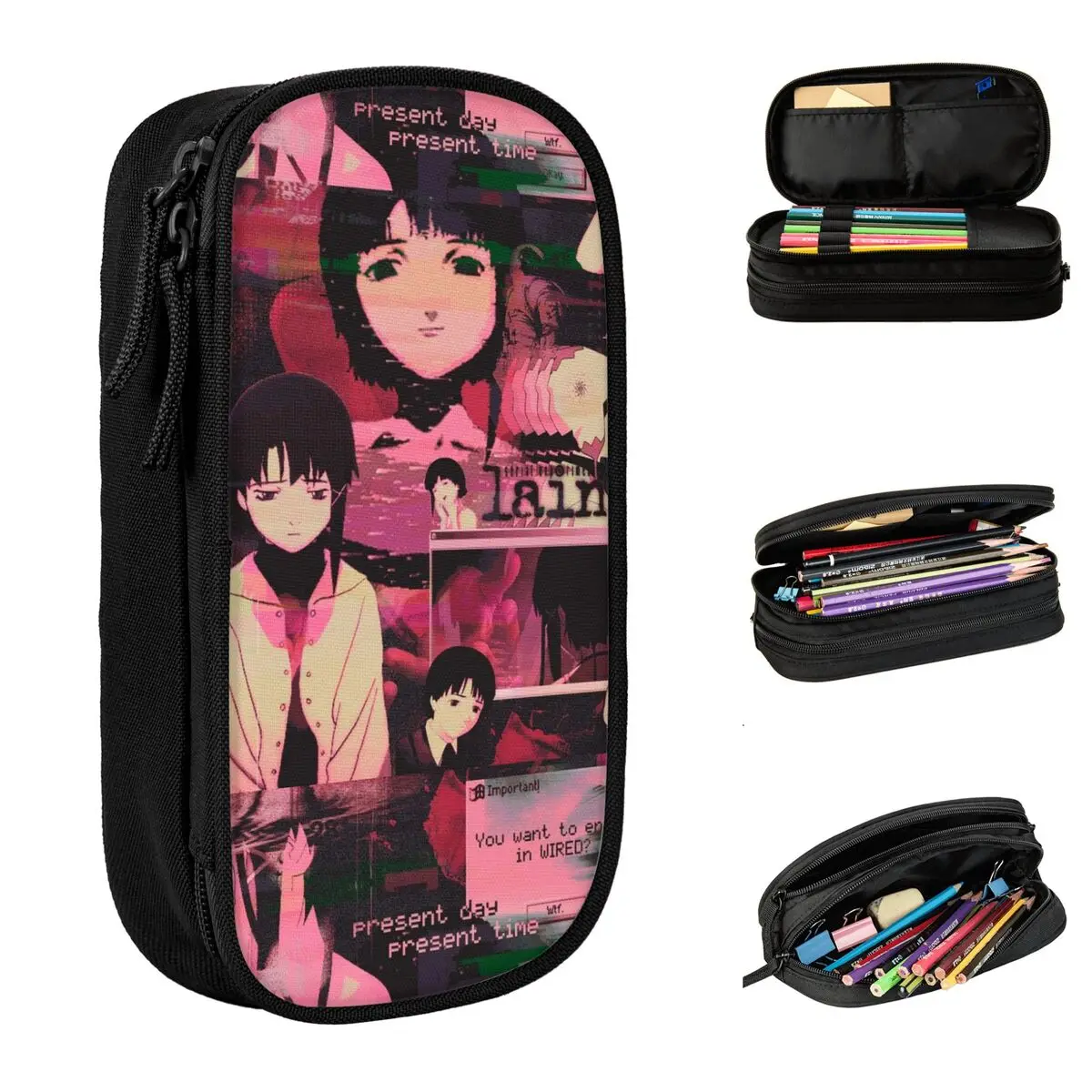 New Serial Experiments Lain Pencil Cases Pencilcases Pen Holder Kids Large Storage Bag Students School Gifts Stationery