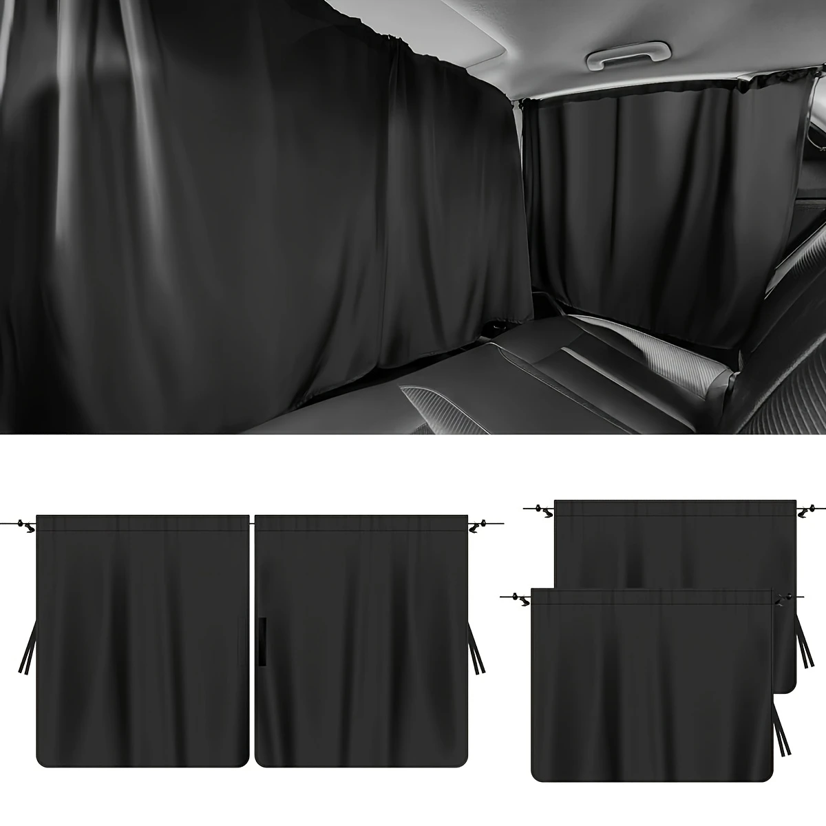 4pcs Car Privacy Curtain Set Window Shade Privacy Travel Nap Night Car Camping Detachable Simple Curtain