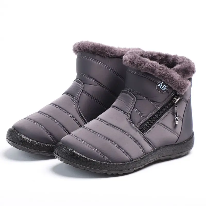 Women Black Waterproof Snow Boots Side Zipper Design Fuzzy Plush Lined Non Slip Sole Warm Outdoor Winter Ankle Booties