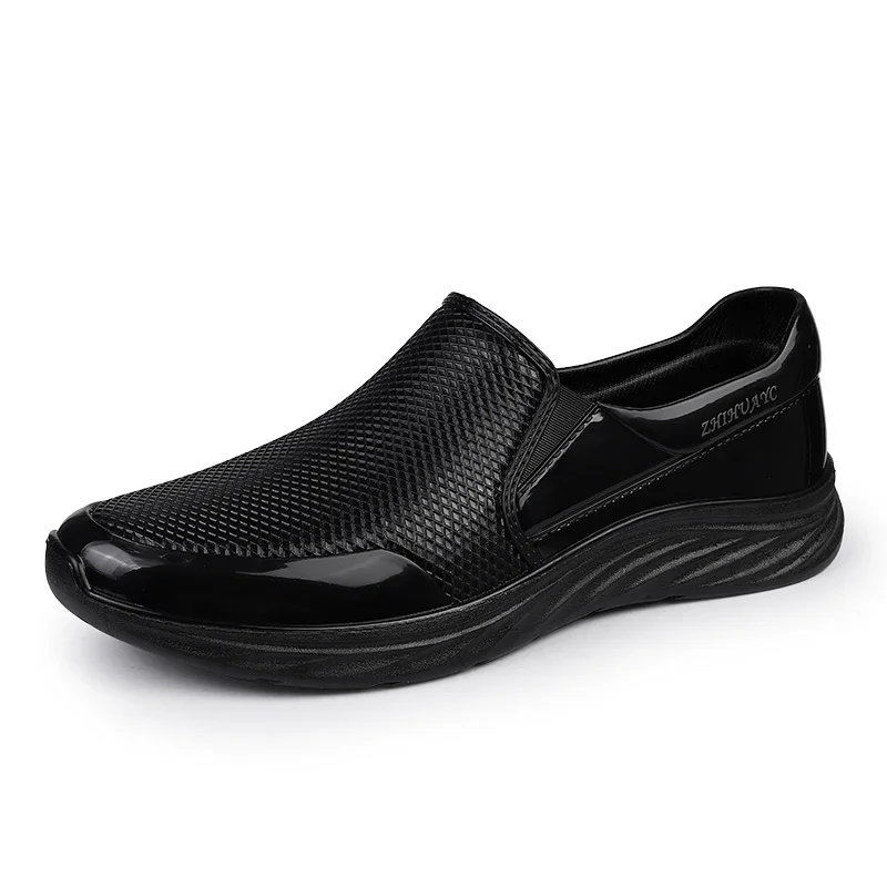 Men Shoes Slip on Patent Leather Loafers Non Slip Black Work Chef Shoes Male Comfortable Walking Sneakers