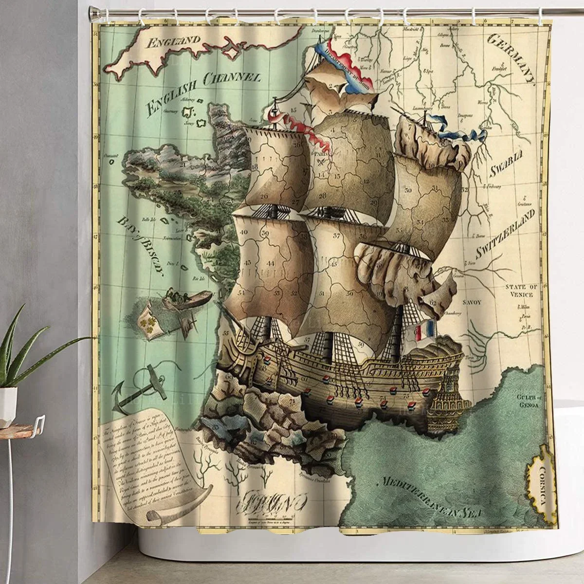 Map Of The Ancient Seafaring World Pirate Treasure Chart Shower Curtain By Ho Me Lili For Bathroom Decor