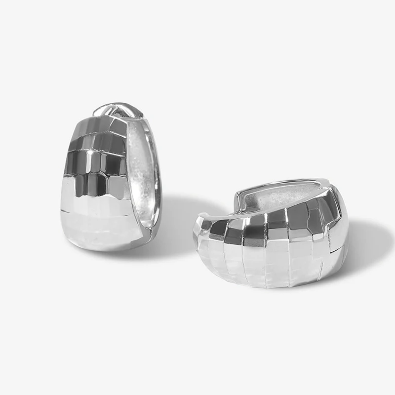 Light Luxury Vintage 925 Sterling Silver Earrings Fashion Fine Jewelry Minimalist Women Chunky Wide Dome Hoop Earrings for Girls