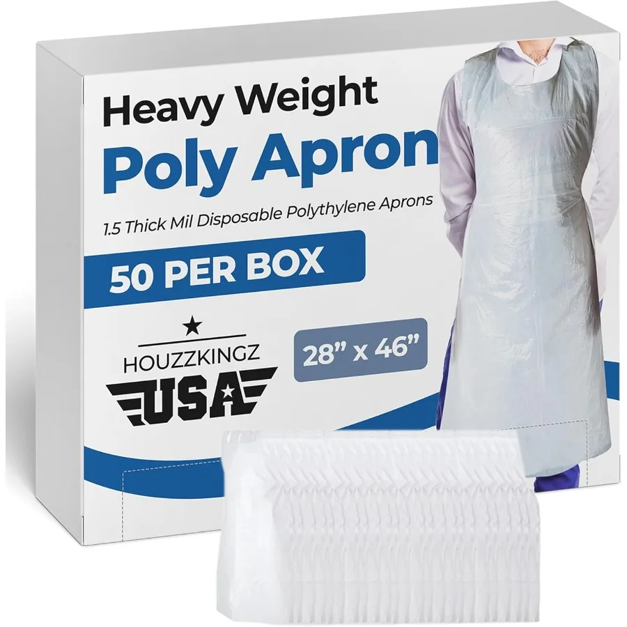 

50 одноразовых фартуков для взрослых, вес 28 x 46, белый пластиковый халат толщиной 1,5 мила для рисования, художественные фартуки, идеально подходят для краски