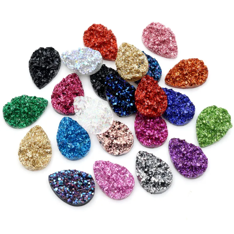 New Fashion 40pcs 10x14mm 13x18mm Drop Style Flatback Druzy Resin Cabochons for Necklace Earrings DIY Jewelry Making Findings