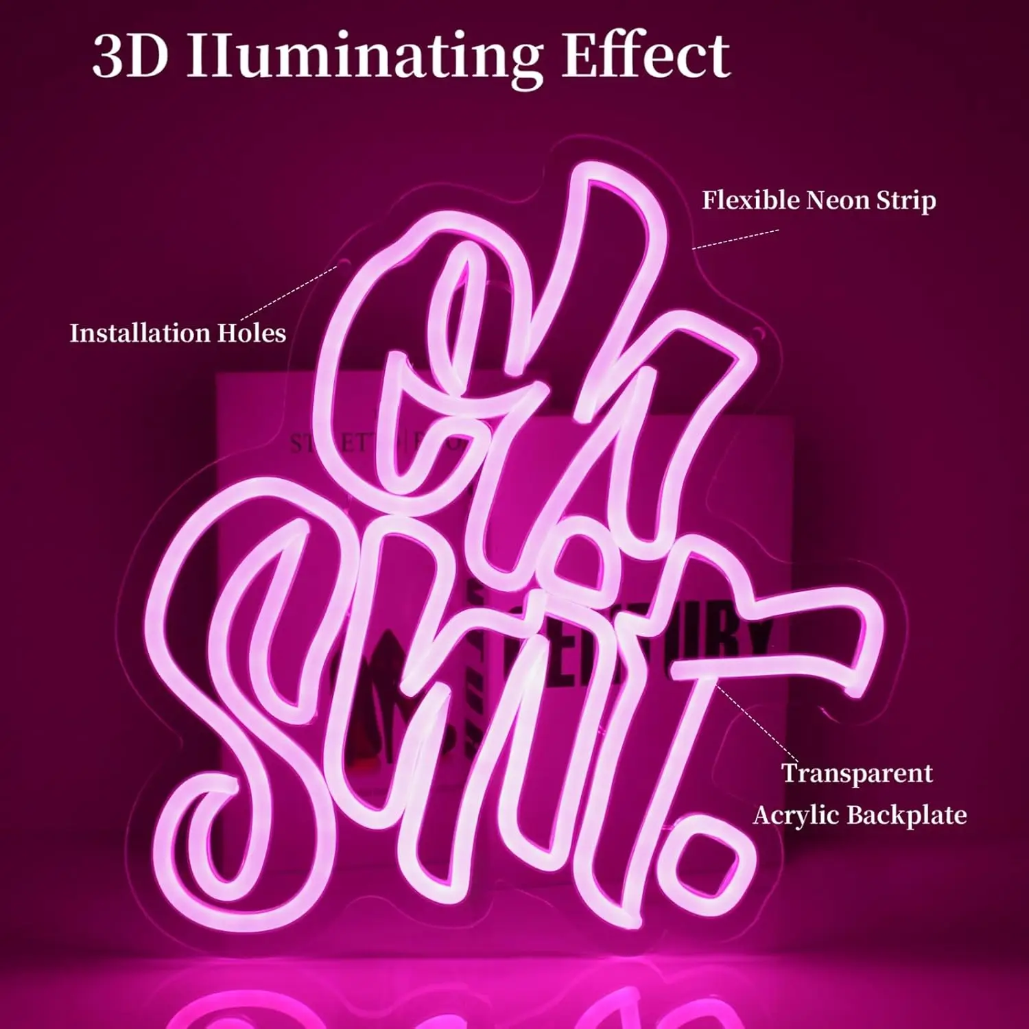 Oh Shit Neon Sign For Wall Decor 5/12V USB Power Pink Light With Dimmable Switch Neon Sign For Living Room Bar Party Club Decor