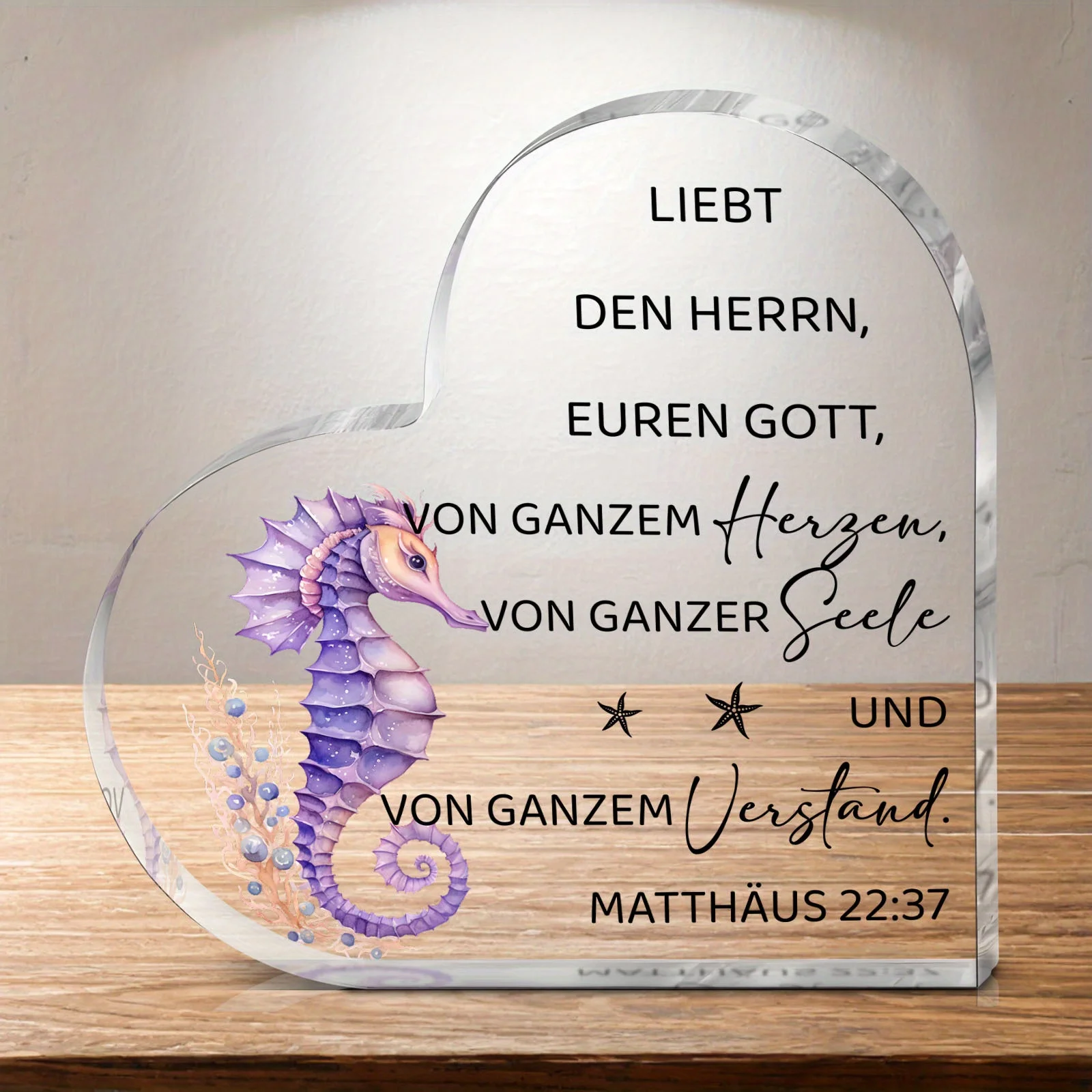 Mermaid Gifts 2D Flat Acrylic Seahorse Plaque, Inspirational Bible Verse Matthew 28:20 for Wall or Table Decor
