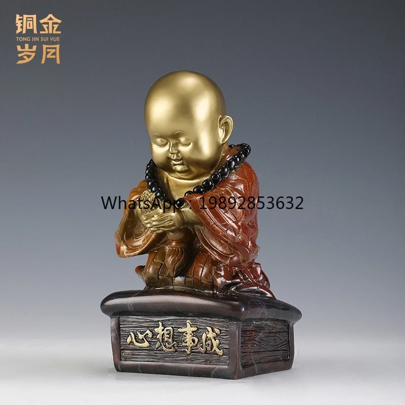 LYY Copper Art Workshop Wish Fulfillment Monk Figurine Everything Goes Well Home Decoration Living Room Wine Cabinet Ornament