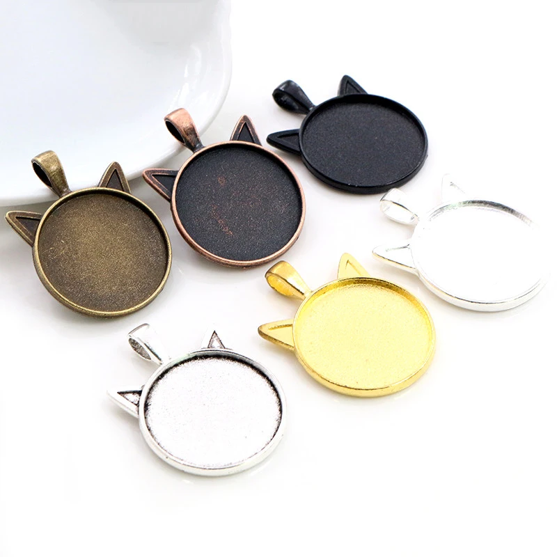 New Fashion 5pcs 25mm Inner Size Classic 6 Colors plated Cat Style Cabochon Base Setting Charms Pendant