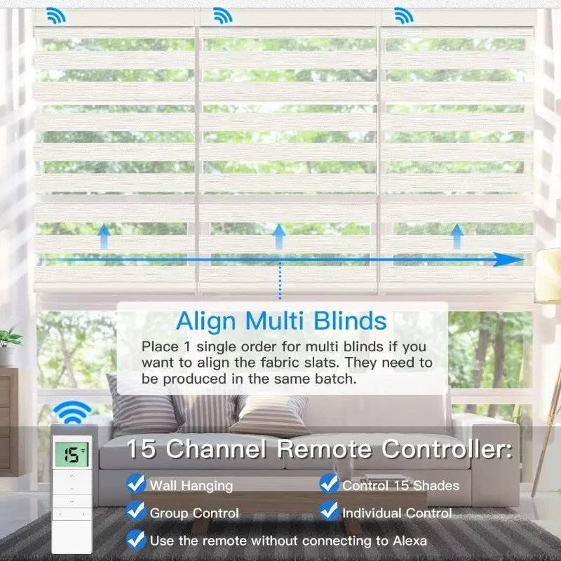 Persianas de cebra motorizadas con control remoto, persiana enrollable transparente de capa eléctrica que funciona con Alexa a través de Hub, día y noche inteligentes