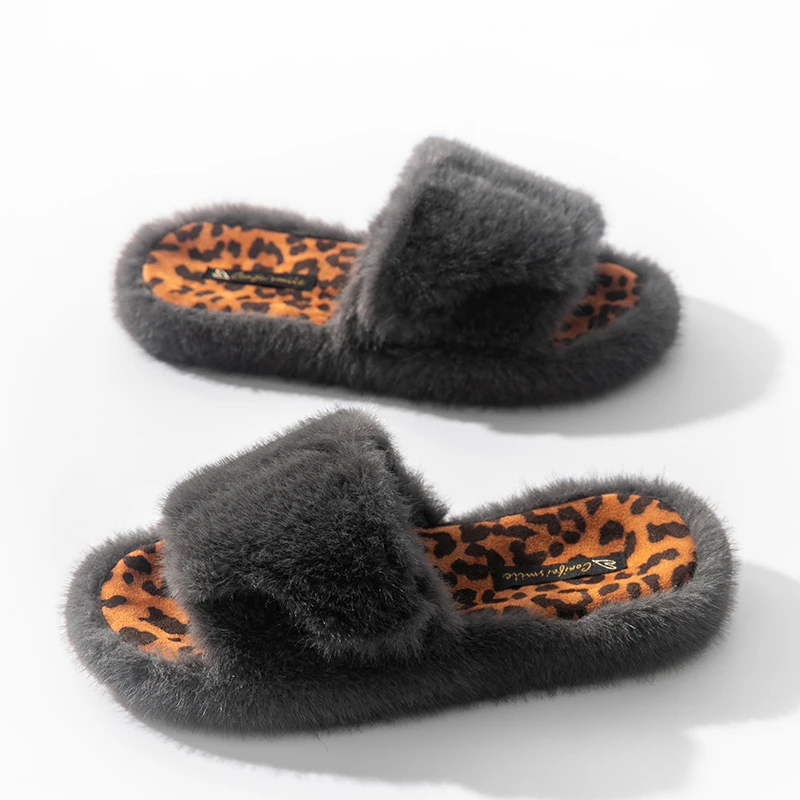 Smile Pop Winter Fuzzy Women Slippers Indoor House Women Slippers Short Plush Warm Slippers For Women Flat Rubber Women Shoes