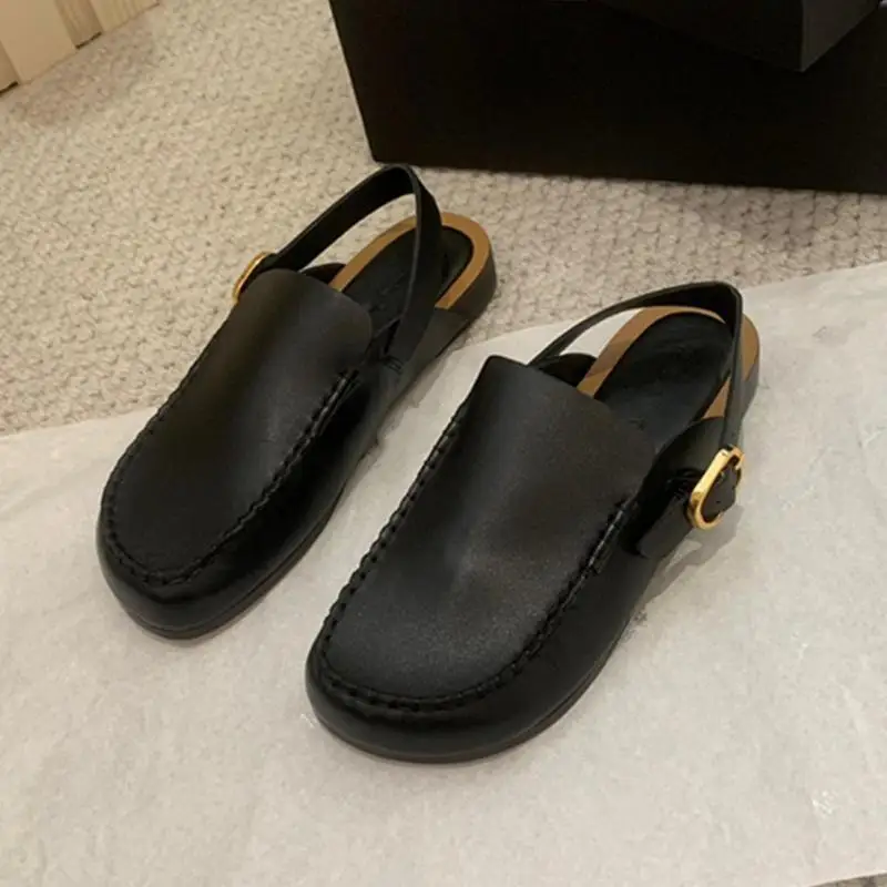 

Slippers Women Vintage Fashion Roman Sandals Comfortable Summer Sandalias Half Handmade Cowhide Round Toe Flat Shoes Slides