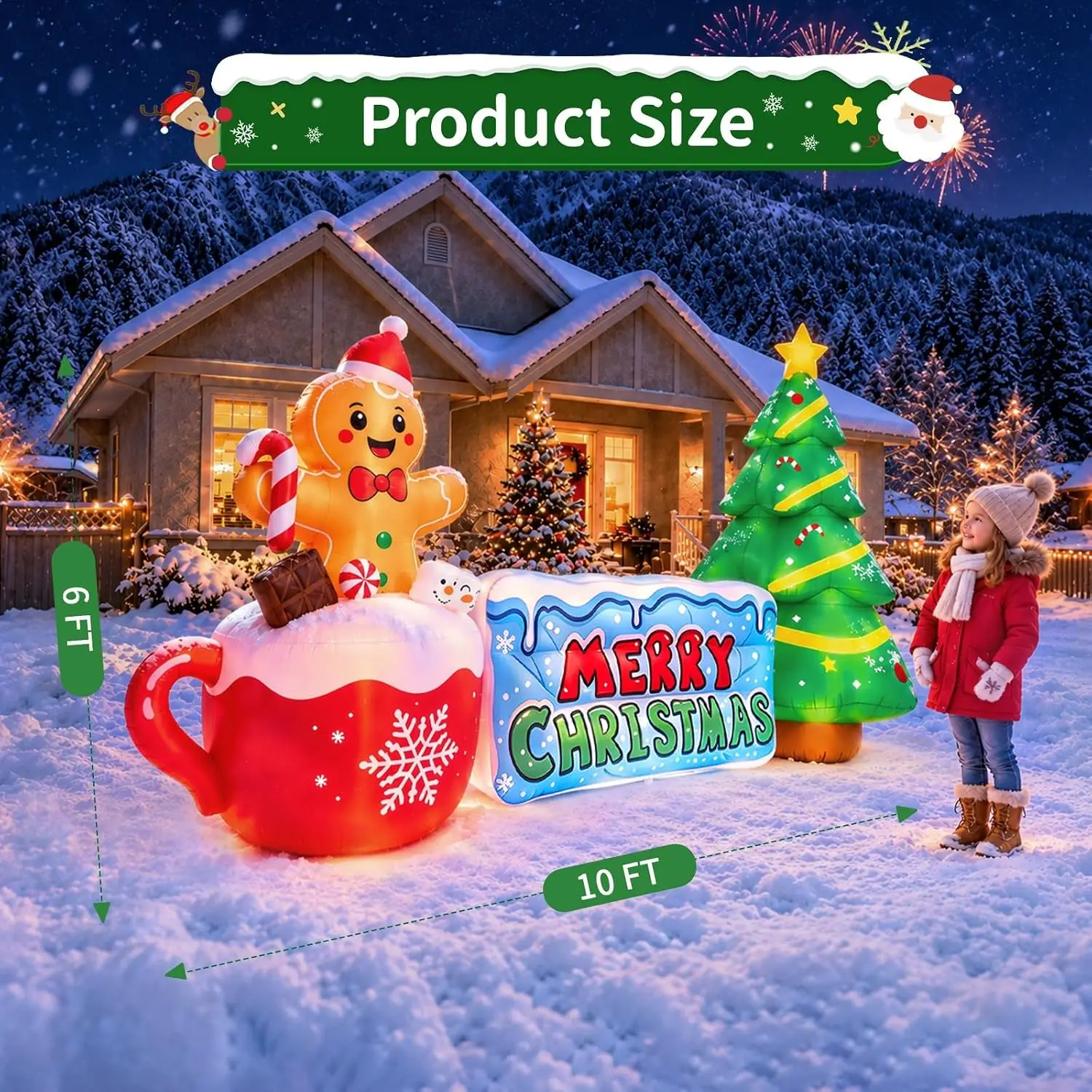 10FT Lighted Outdoor Christmas Inflatable, Merry Christmas Sign Decoration