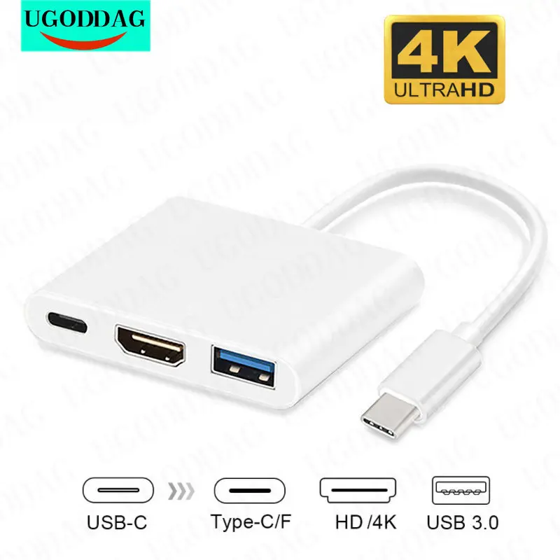 محور USB USB نوع C إلى HDMI متوافق مع 4K محول محول نوع C إلى HDTV/USB 3.0/Type-C لأجهزة الكمبيوتر المحمول ماك بوك هواوي ماتي 30