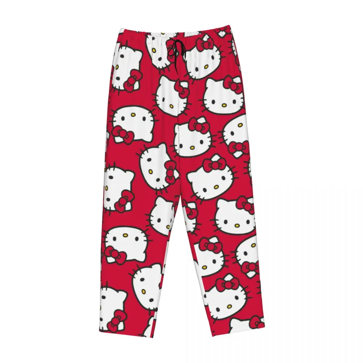 Custom Cartoon Anime Hello Kitty Bow Pajama Pants Women\'s Lounge Sleep Stretch Sleepwear Bottoms with Pockets