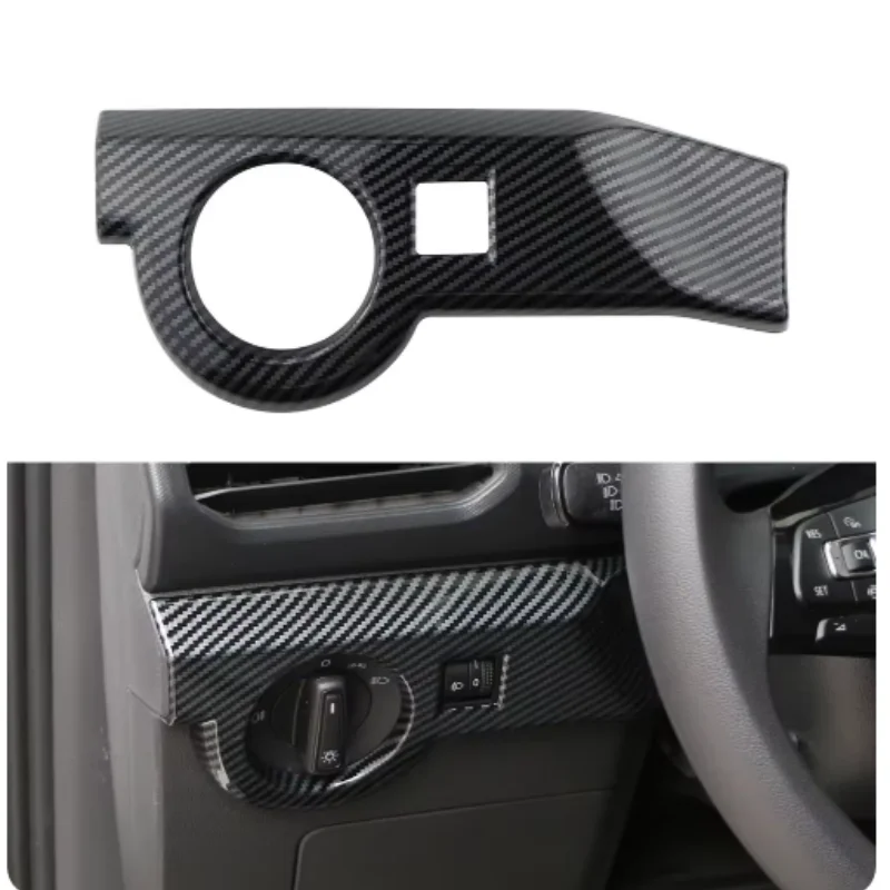 

ABS Car Headlight Switch Trim for Volkswagen VW T-Cross Tcross 2019 - 2023 LHD Carbon Fiber Head Lamp Panel Cover Accessories