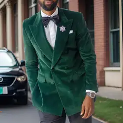 Chaqueta de terciopelo verde para hombre, traje ajustado con solapa de pico, esmoquin personalizado para boda, abrigo de Moda Africana, 1 unidad, 2024